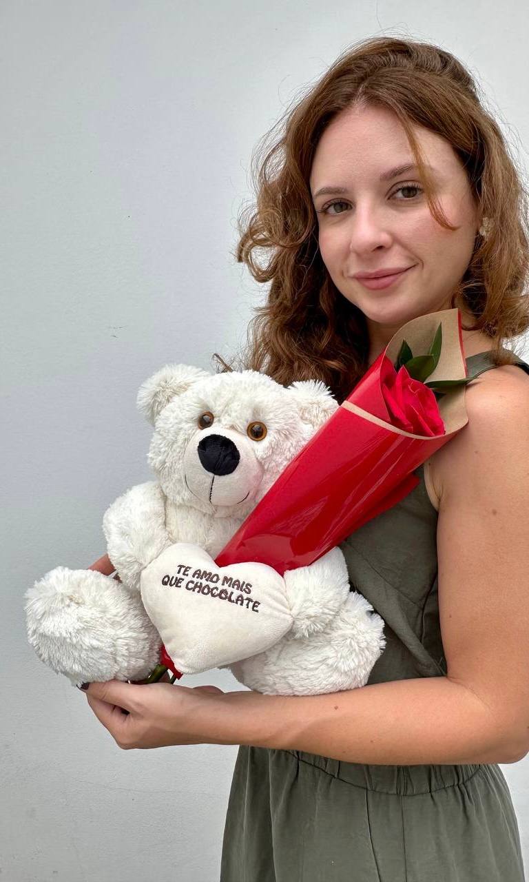 Urso Te Amo com Rosa - Tamanho Pequeno