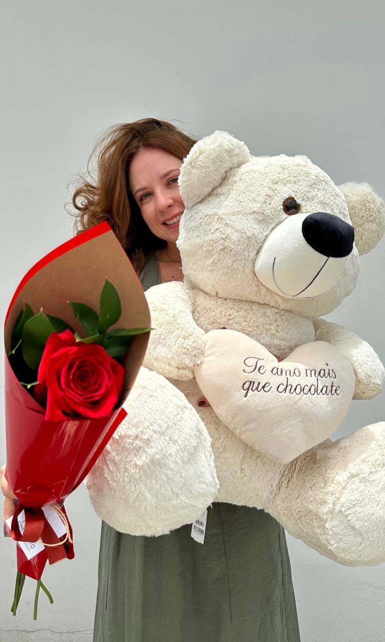 Urso Te Amo com Rosa - Tamanho Grande